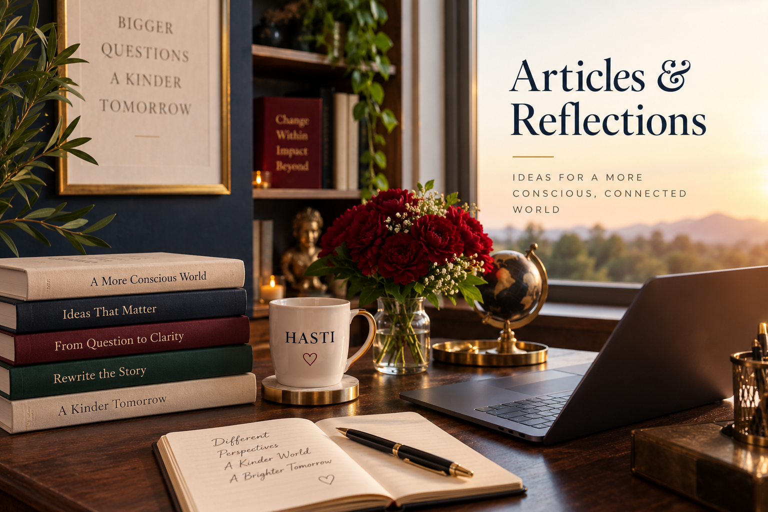 An elegant Hasti writing desk featuring Articles and Reflections